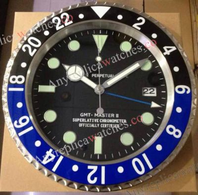 Rolex Gmt Black Blue Replica Wall Clock Stainless Steel